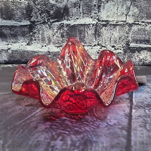Vintage Murano Art Glass Red Bowl by Antica Cristalleria, Made in Italy Handmade - Picture 4 of 8
